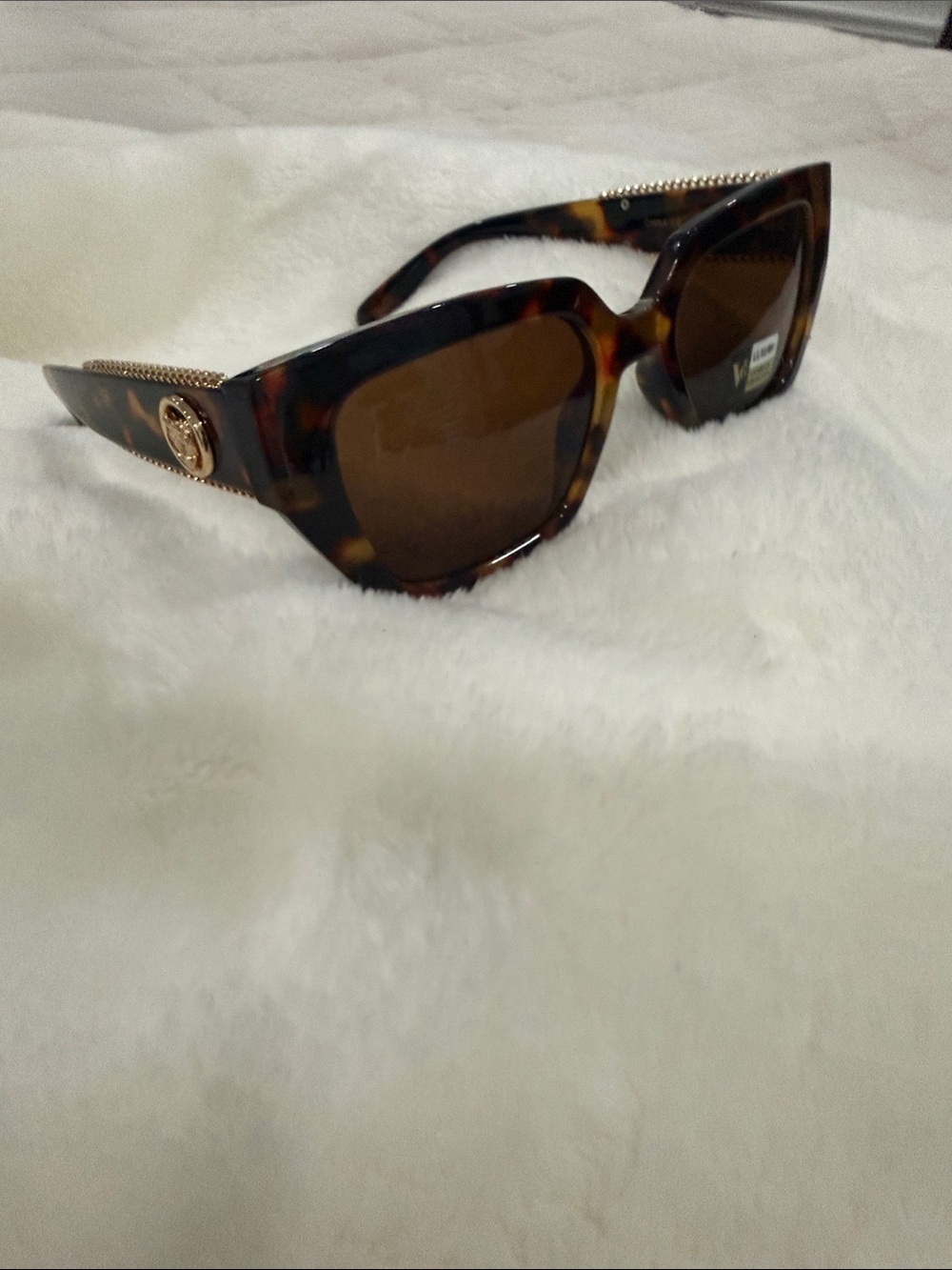 Tortoiseshell Square Women's Sunglasses with Gold Emblem